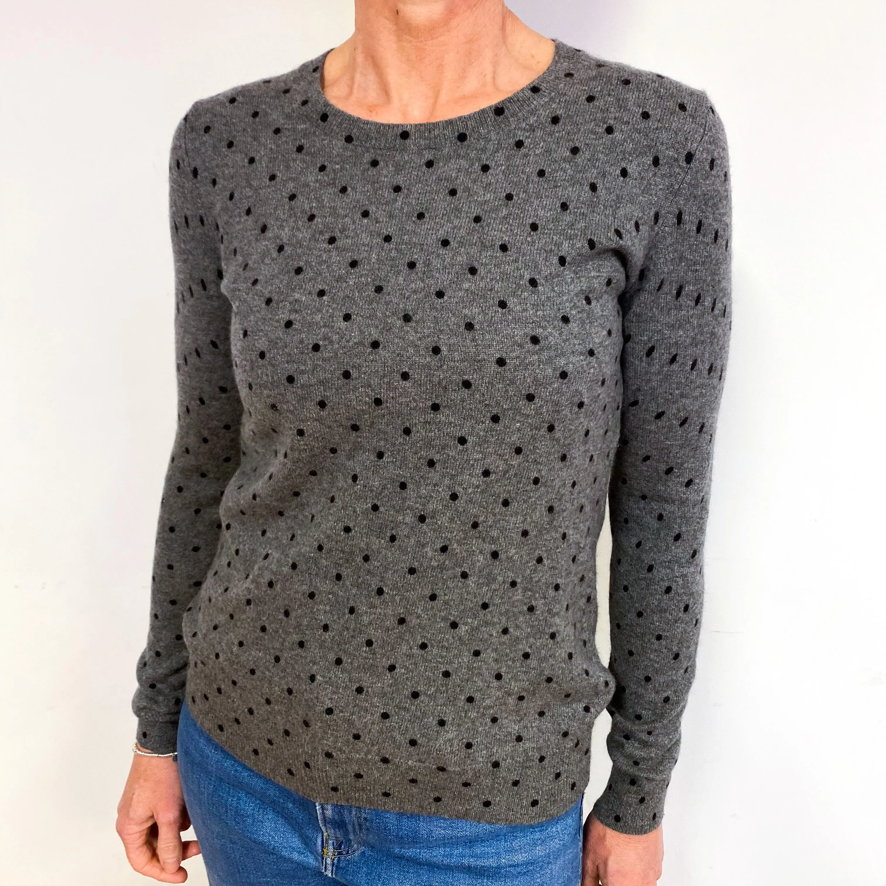 Slate Grey And Black Cashmere Crew Neck Jumper Medium