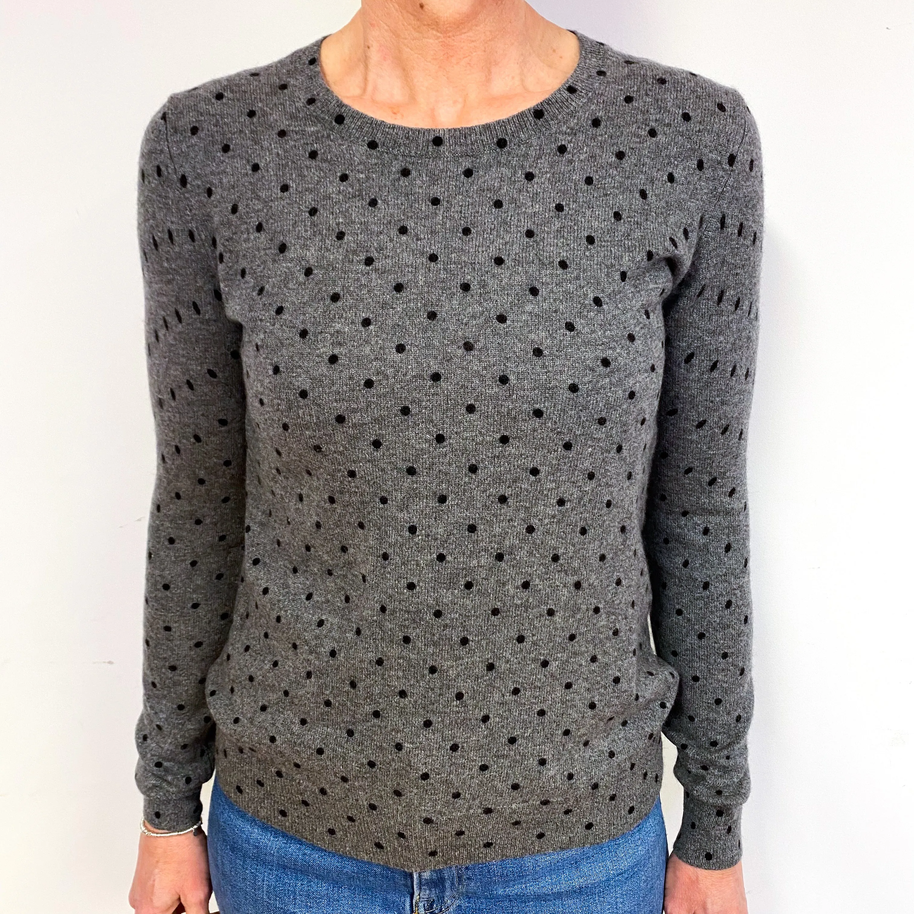 Slate Grey And Black Cashmere Crew Neck Jumper Medium