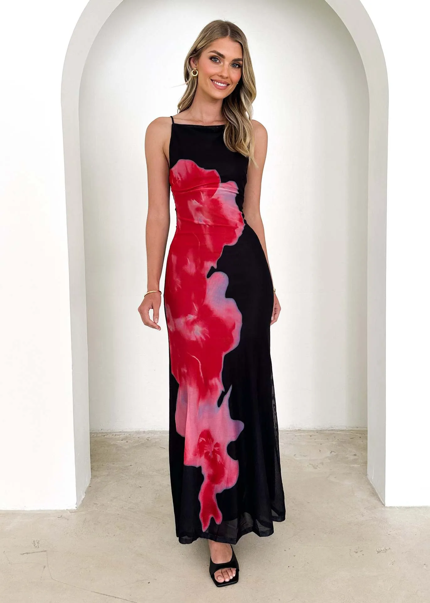 Summer Slim Fit Sling Contrast Color Floral Print Dress