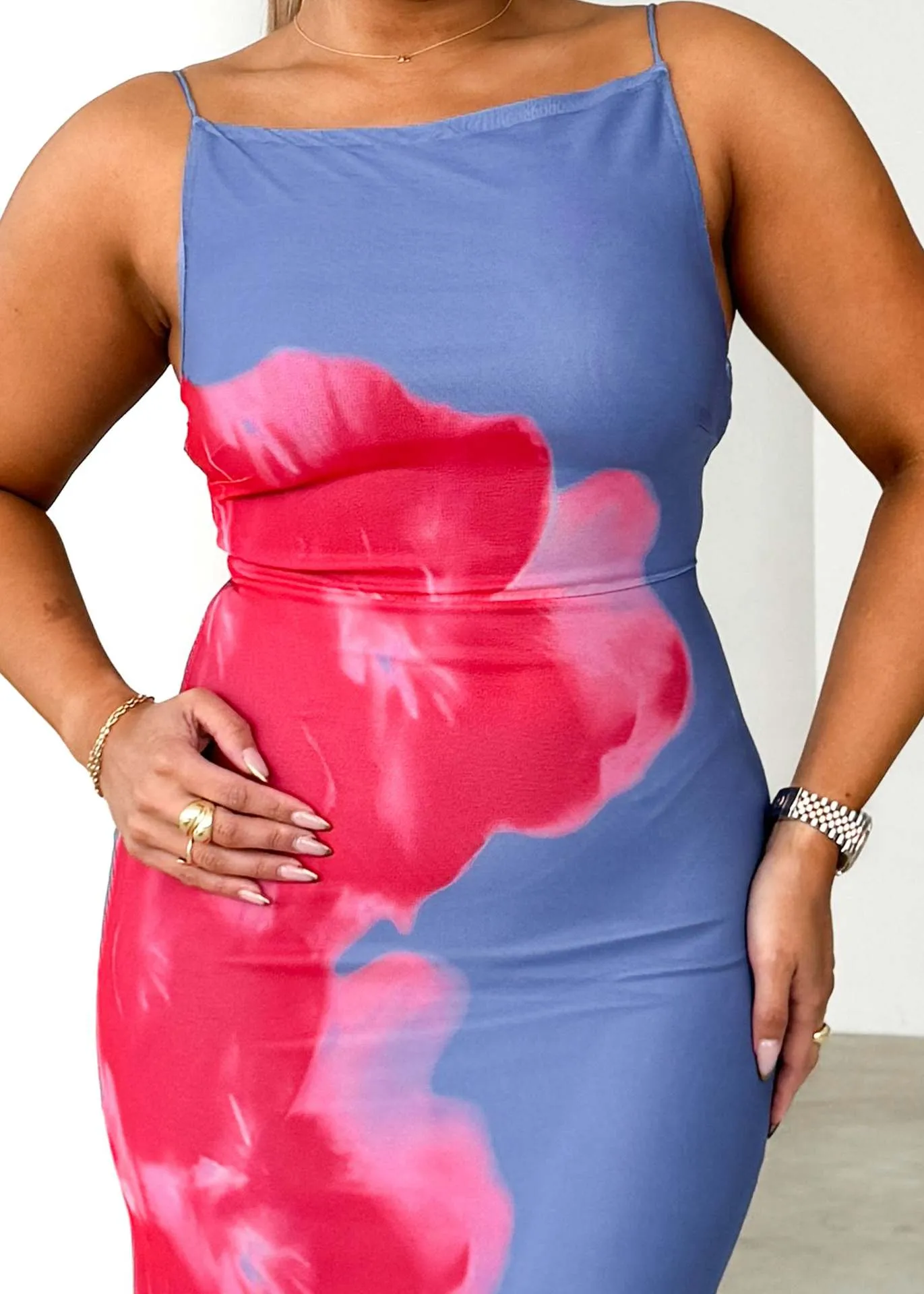 Summer Slim Fit Sling Contrast Color Floral Print Dress
