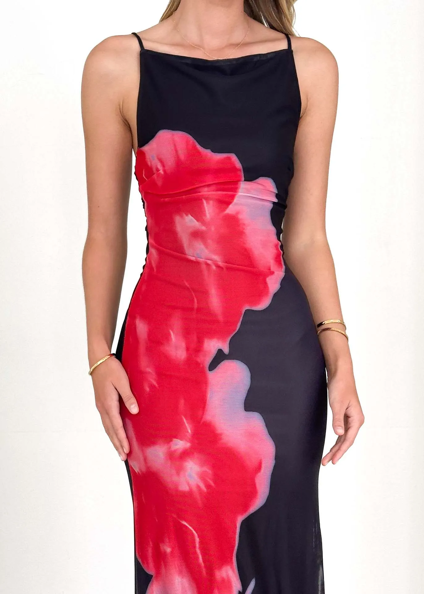 Summer Slim Fit Sling Contrast Color Floral Print Dress
