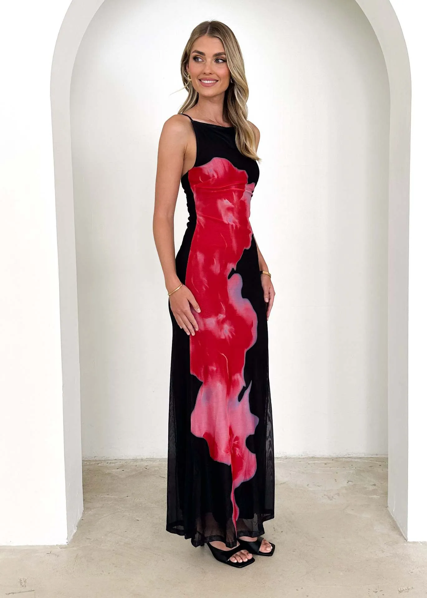 Summer Slim Fit Sling Contrast Color Floral Print Dress