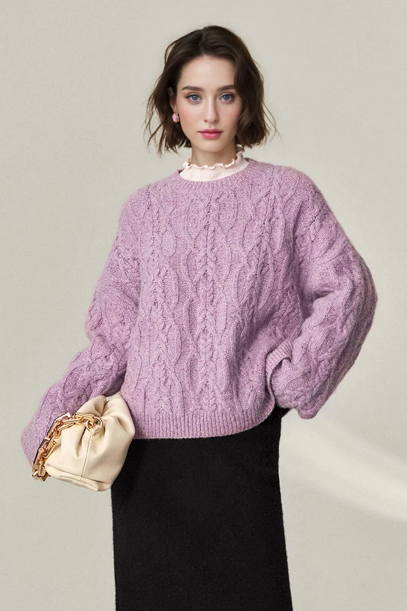 Super Chunky Cashmere Cable Knit Crewneck Sweater