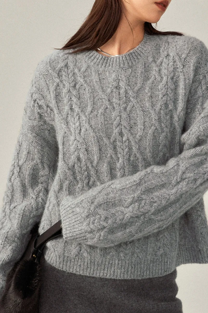 Super Chunky Cashmere Cable Knit Crewneck Sweater