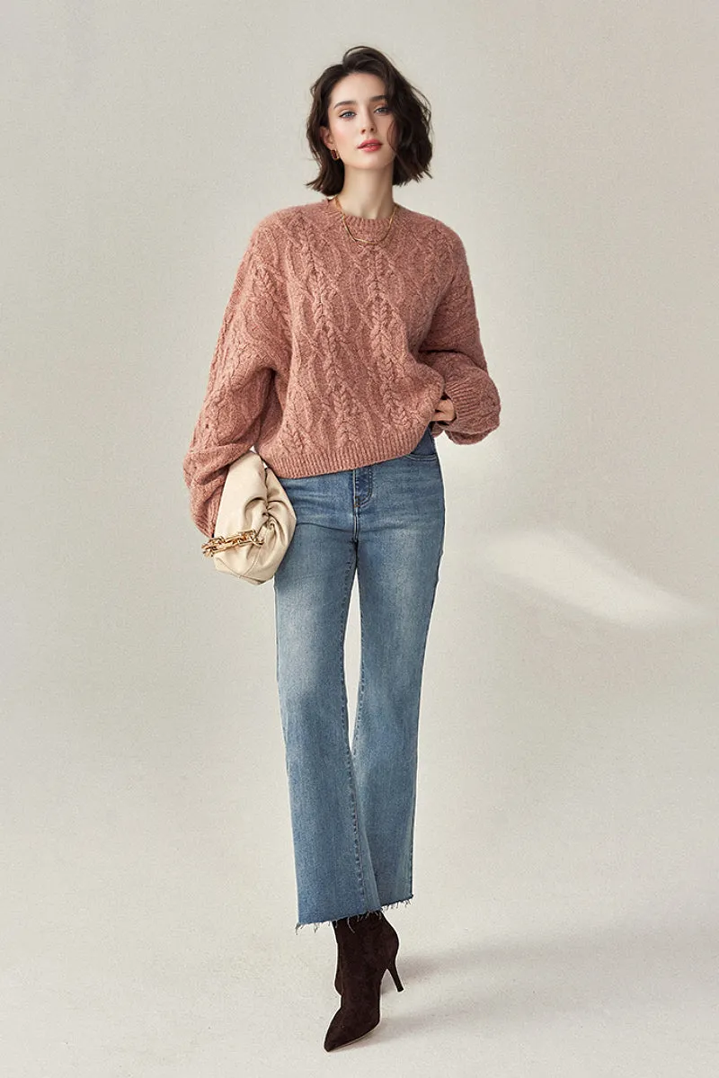 Super Chunky Cashmere Cable Knit Crewneck Sweater