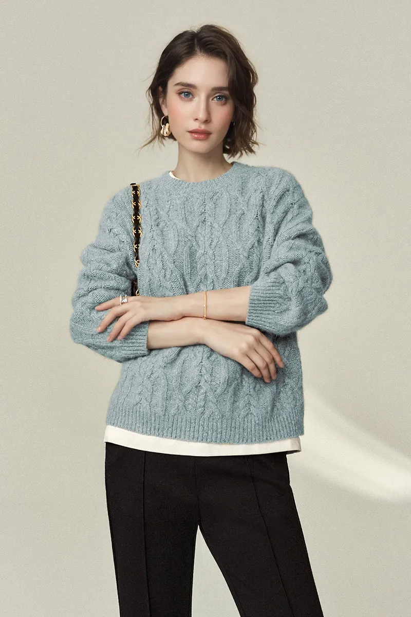 Super Chunky Cashmere Cable Knit Crewneck Sweater