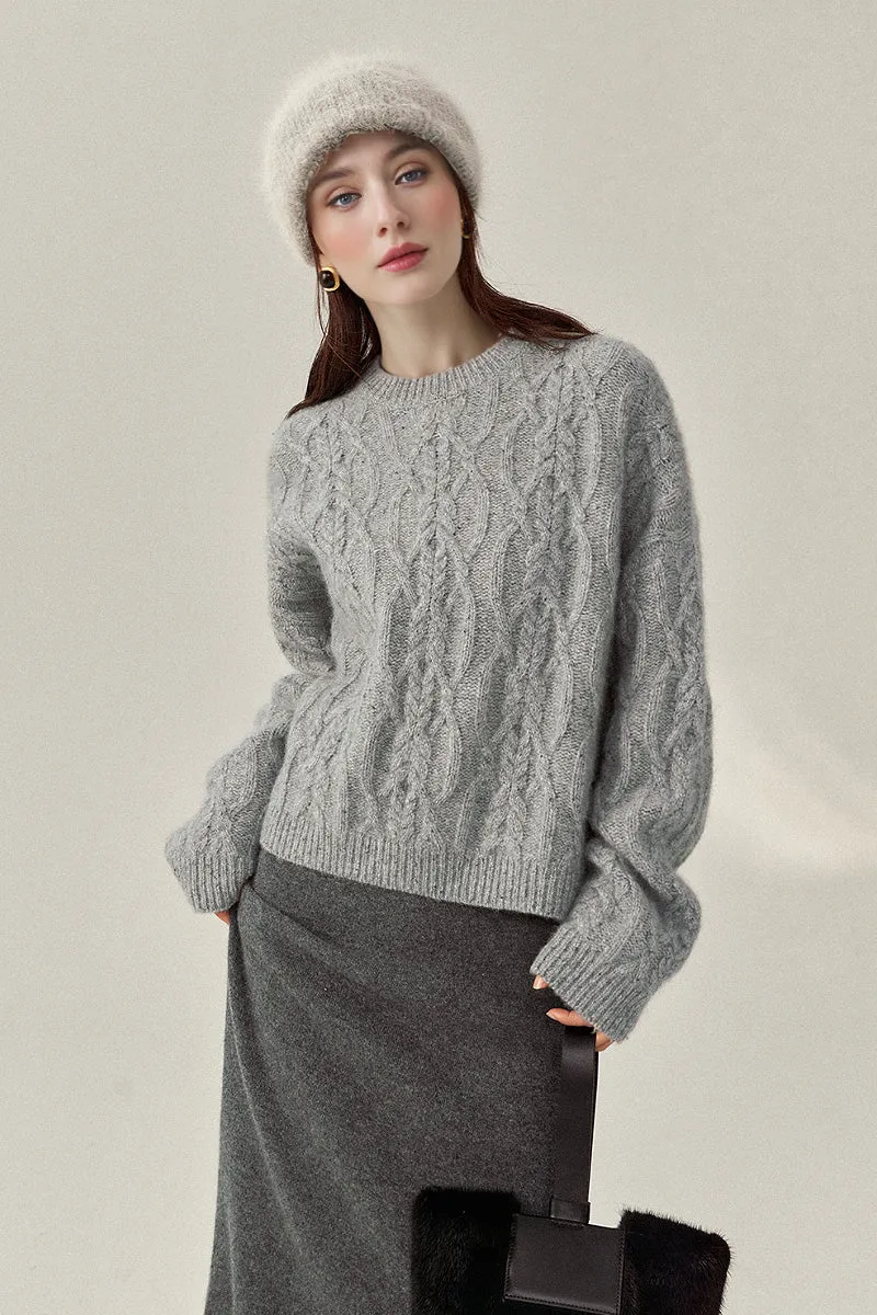 Super Chunky Cashmere Cable Knit Crewneck Sweater