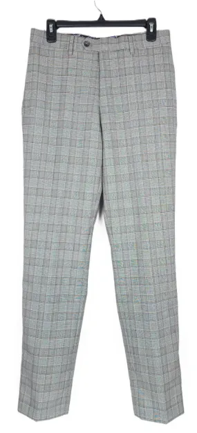 Tallia Men's Slim Fit Plaid Wool Suit Dress Pants Grey / Brown 32 x 30