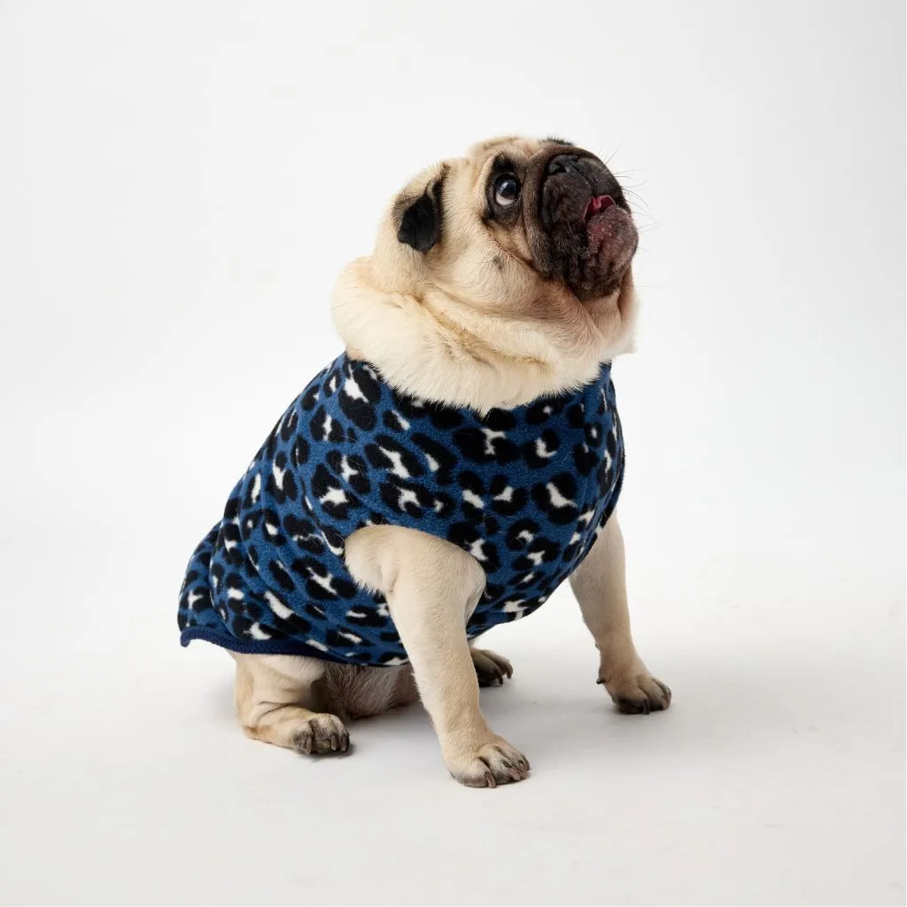 The Floofy Fleece Dog Coat | Blue Animal Print