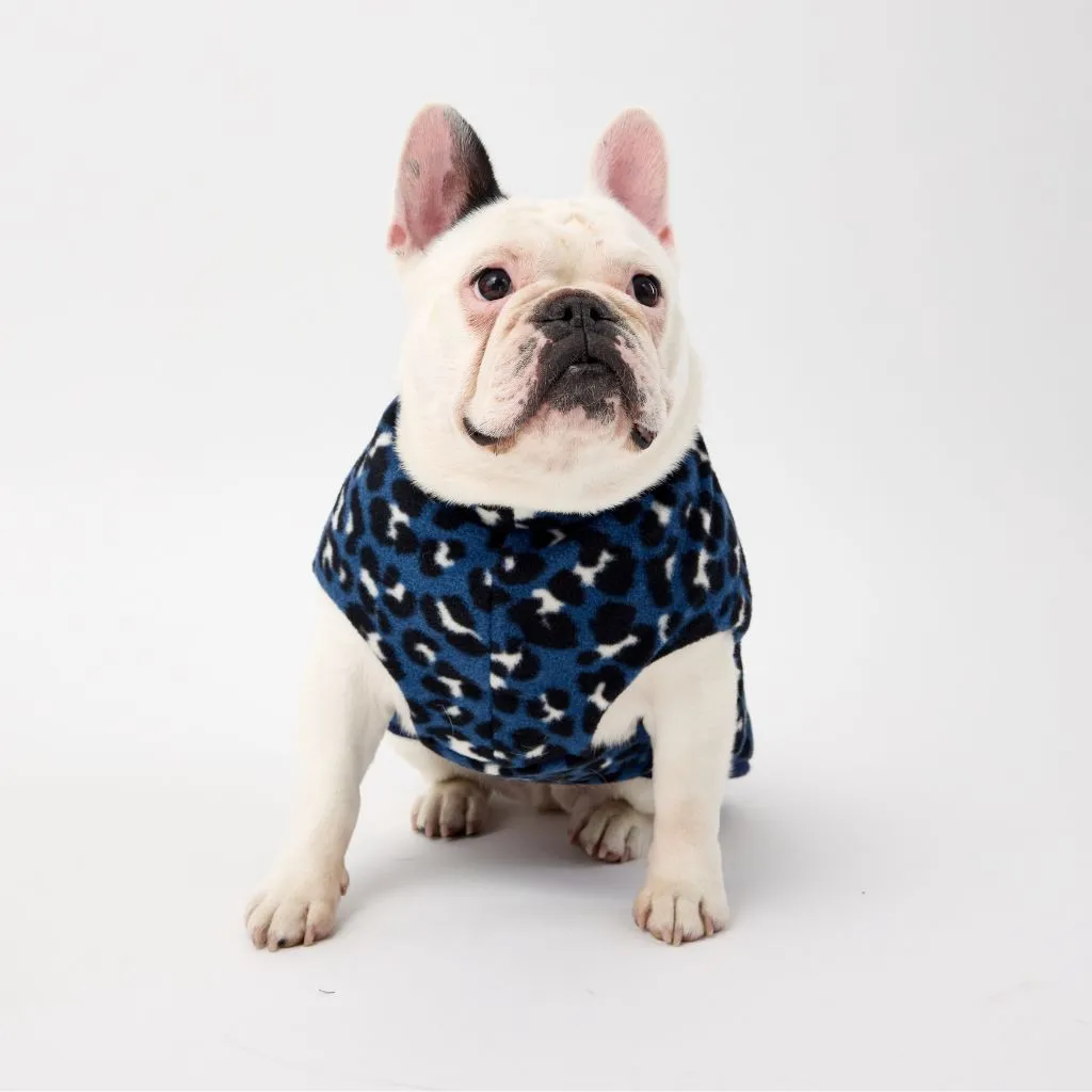 The Floofy Fleece Dog Coat | Blue Animal Print