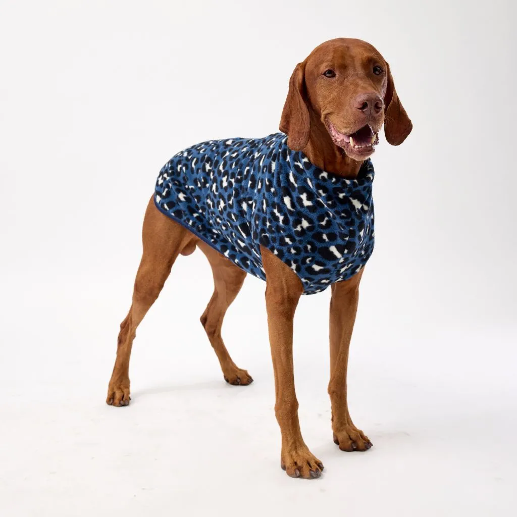 The Floofy Fleece Dog Coat | Blue Animal Print