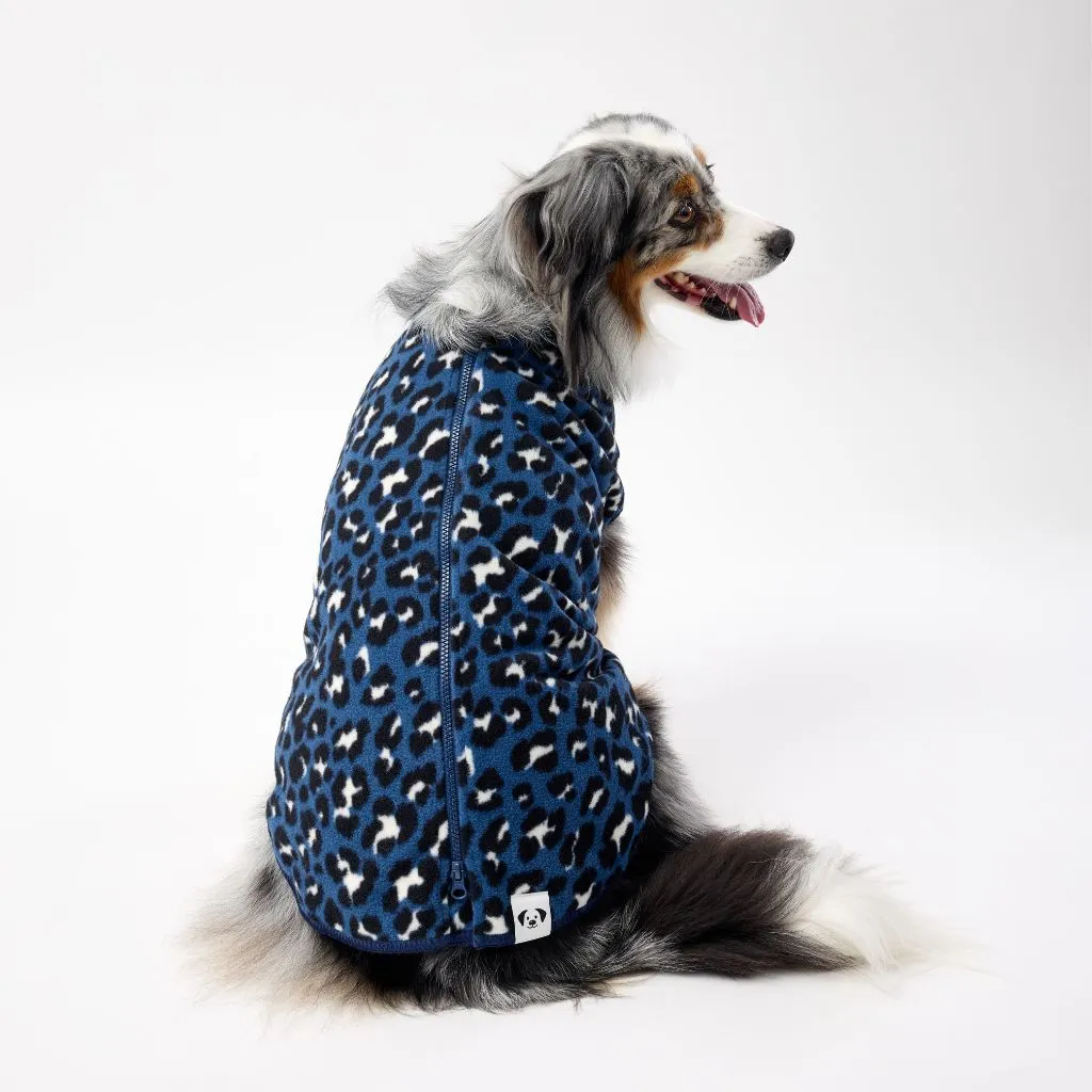 The Floofy Fleece Dog Coat | Blue Animal Print