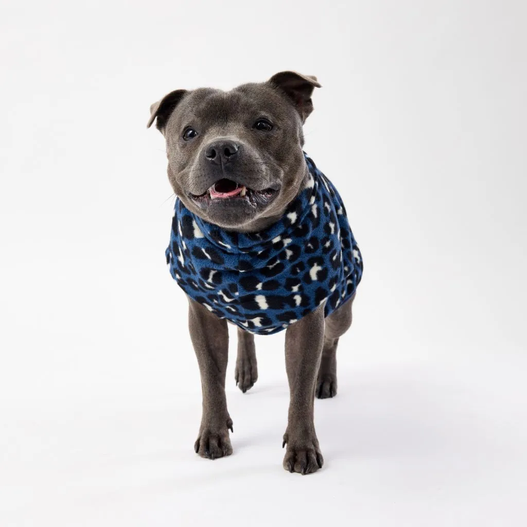 The Floofy Fleece Dog Coat | Blue Animal Print