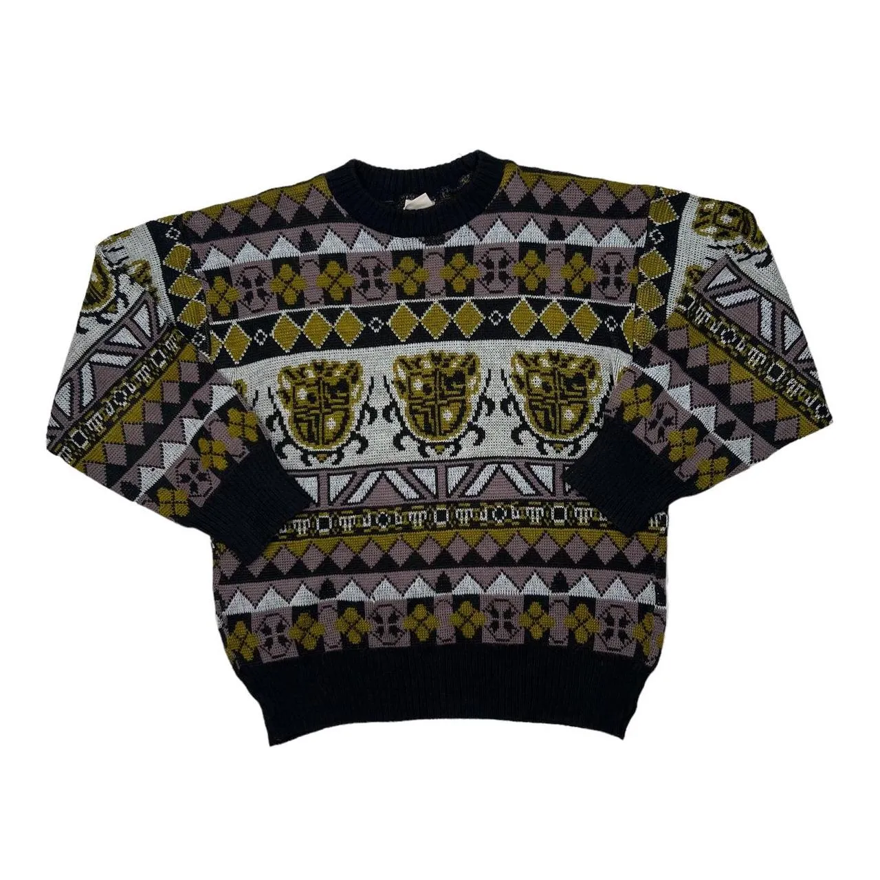 Vintage 90’s ENCO Coat Of Arms Patterned Knit Crewneck Sweater Jumper