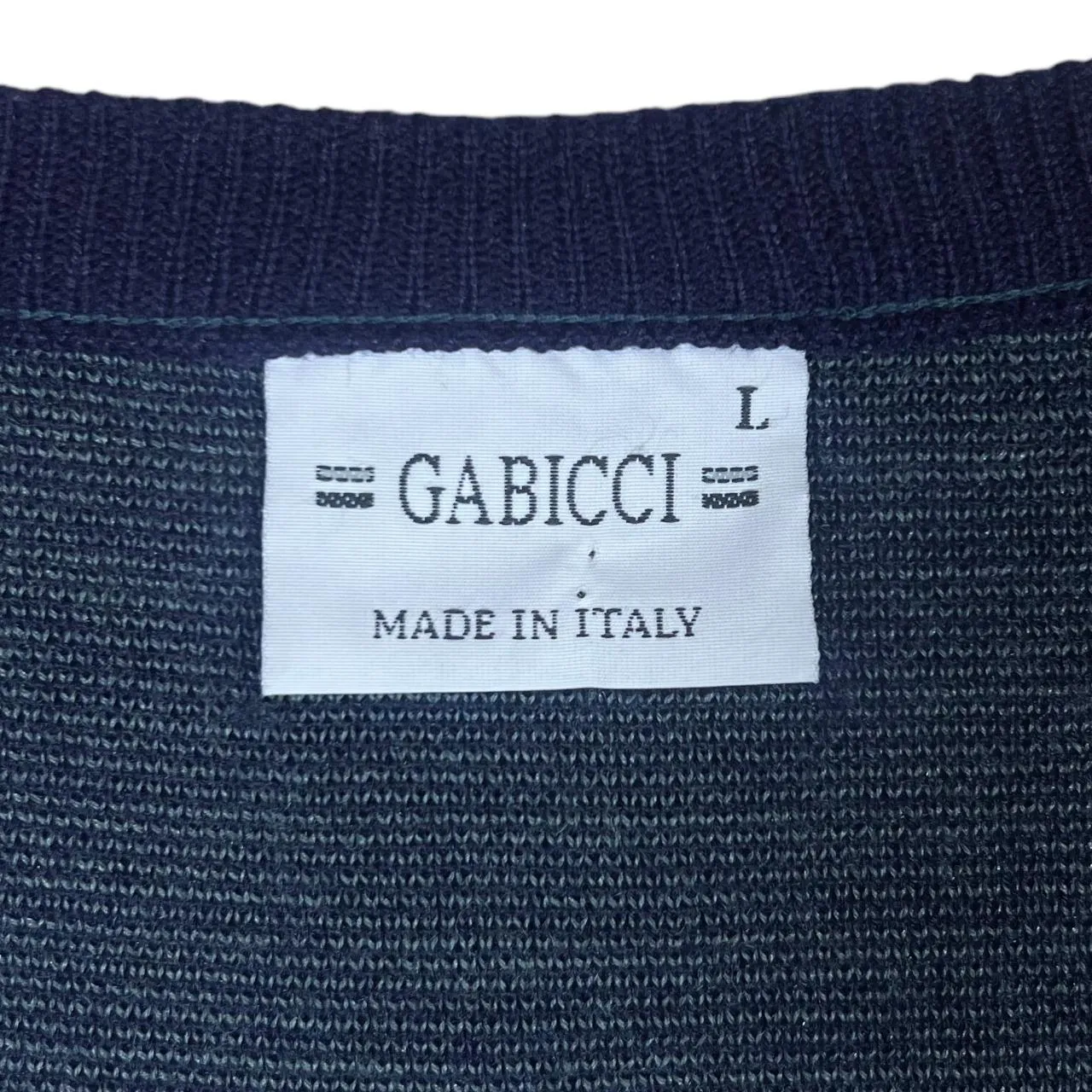 Vintage 90's GABICCI Grandad Patterned Wool Acrylic Knit V-Neck Sweater Jumper