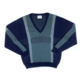 Vintage 90's GABICCI Grandad Patterned Wool Acrylic Knit V-Neck Sweater Jumper