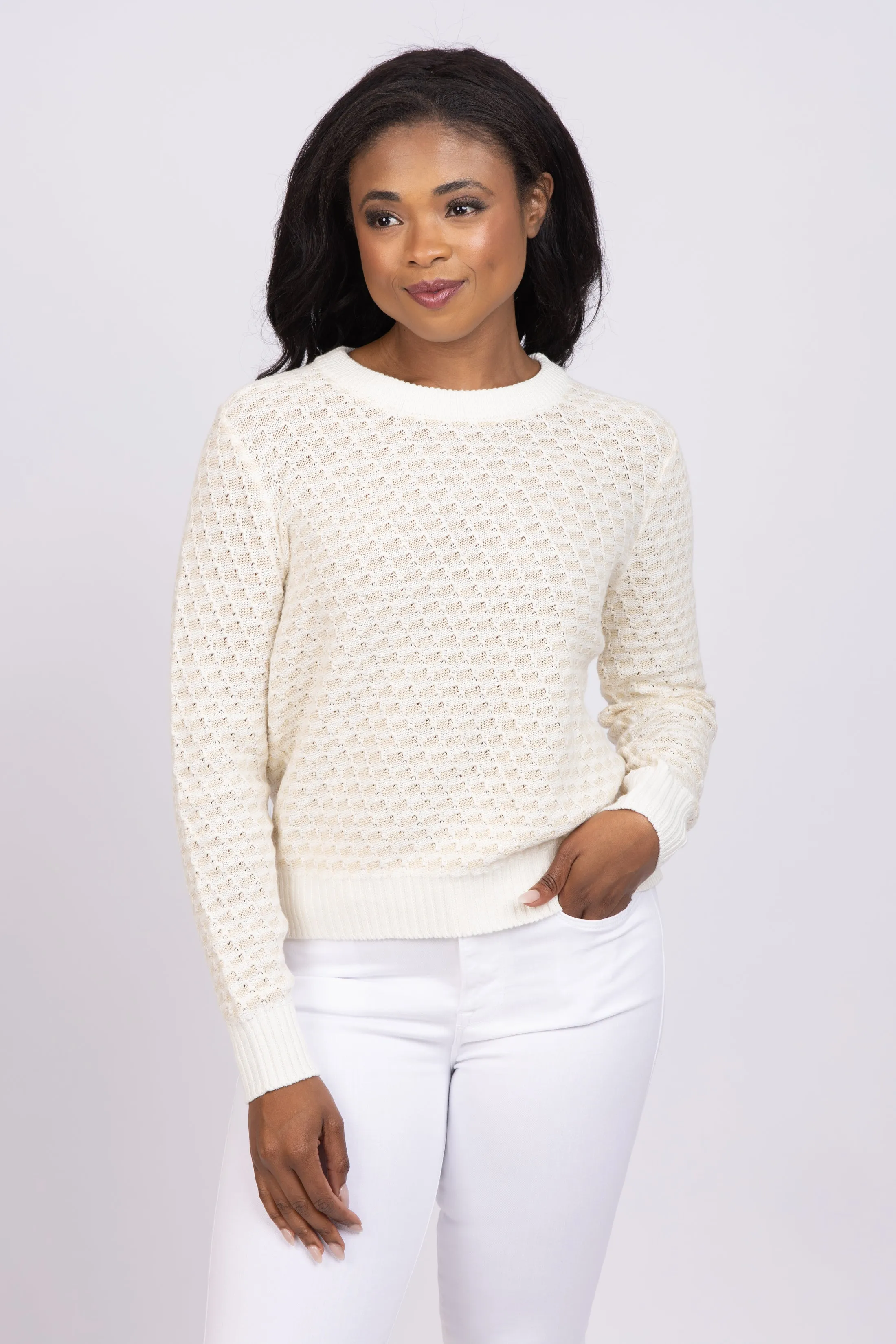 White   Warren Linen Cotton Blend Top in Neutral Combo