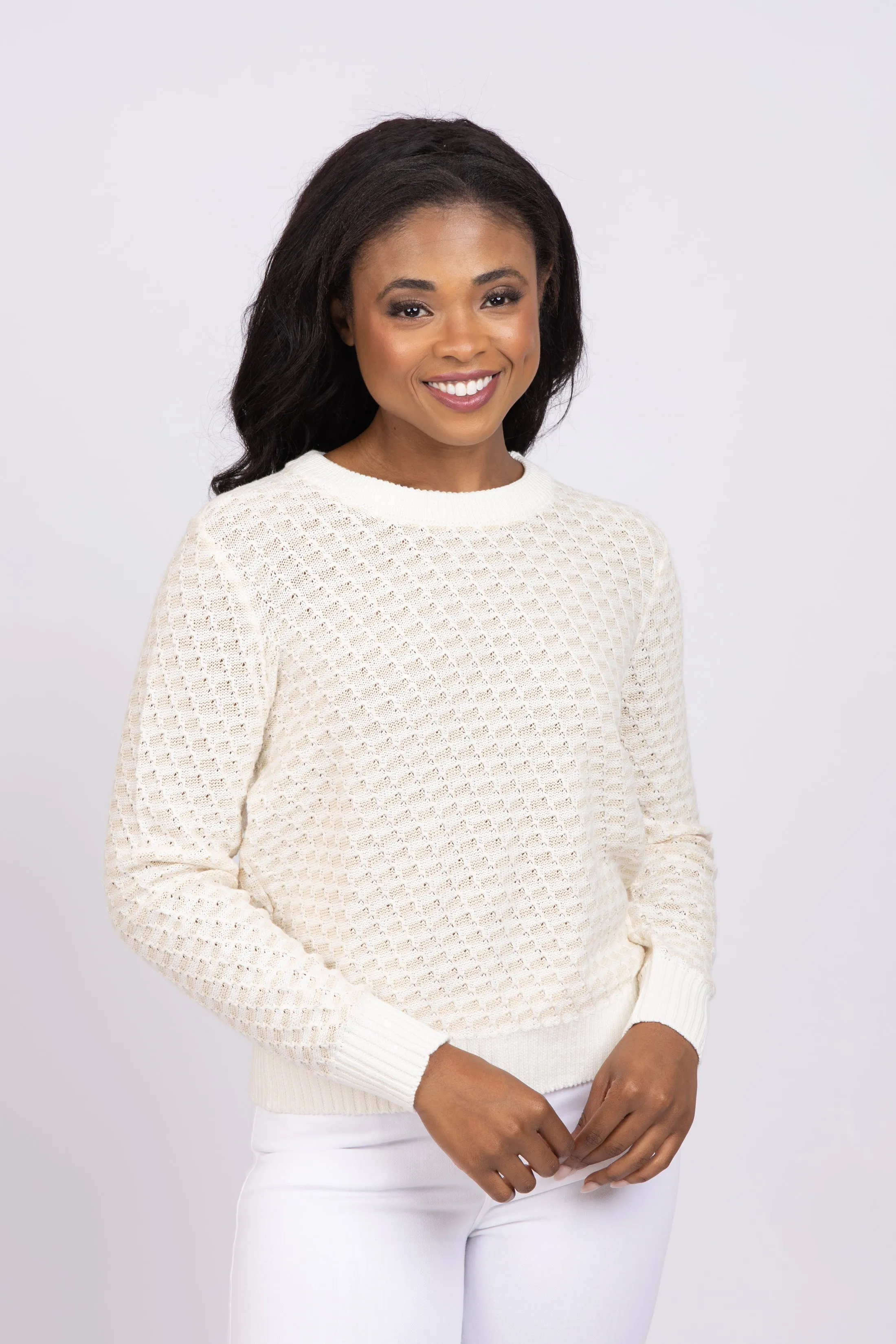 White   Warren Linen Cotton Blend Top in Neutral Combo