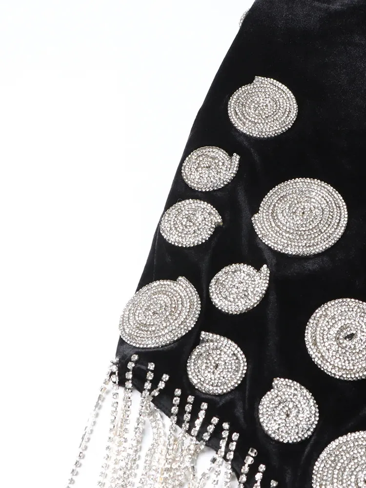 Women Deep V Neck Long Sleeve Tassel Sexy Mini Party Dress