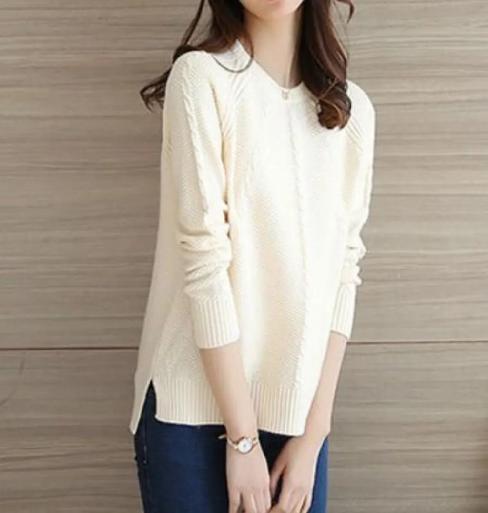 Womens Casual Sweater Accented with Cable Knit Patterns