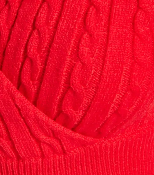 Women's Mini Dress with Long Sleeves and Unique Cut Out Front in Red - Cable Knit Style by Liquorish