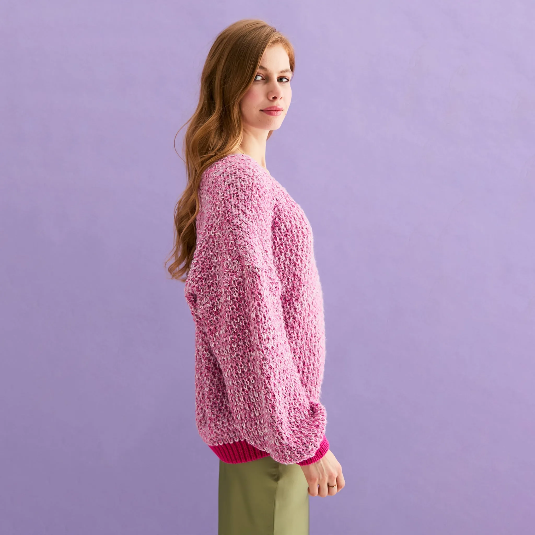 Zohar Twist Oversized V Neck Jumper - Pink